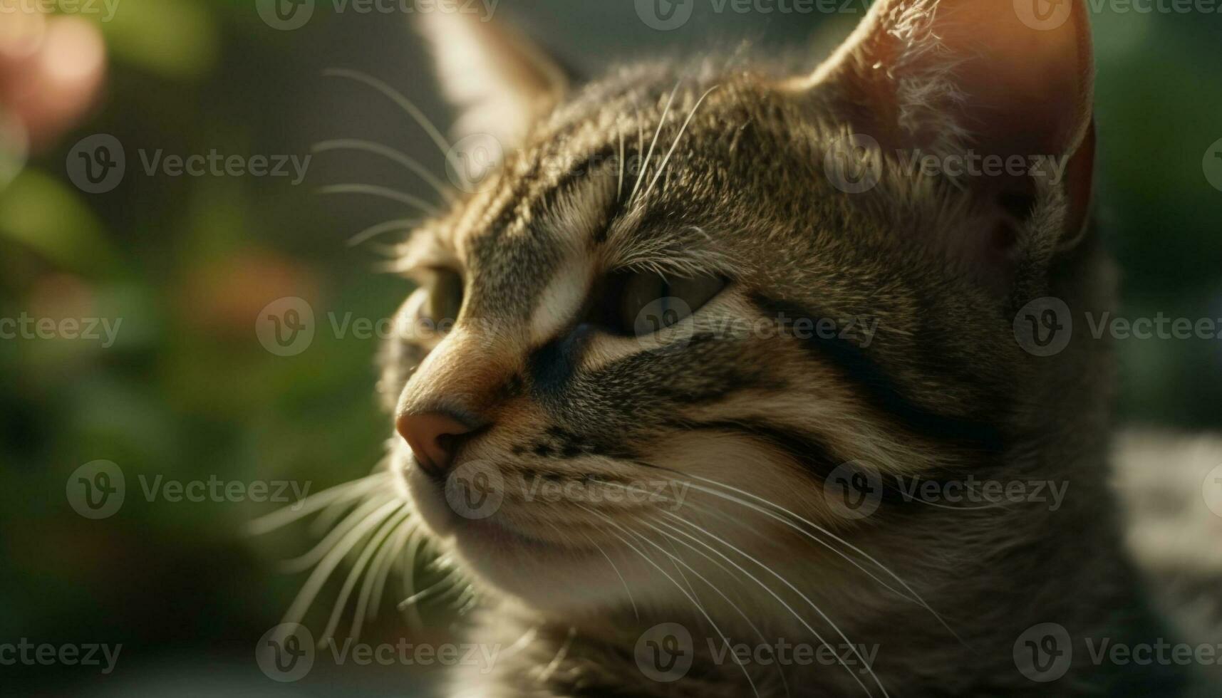 carino gattino seduta nel erba, fissando con giallo occhi generato di ai foto