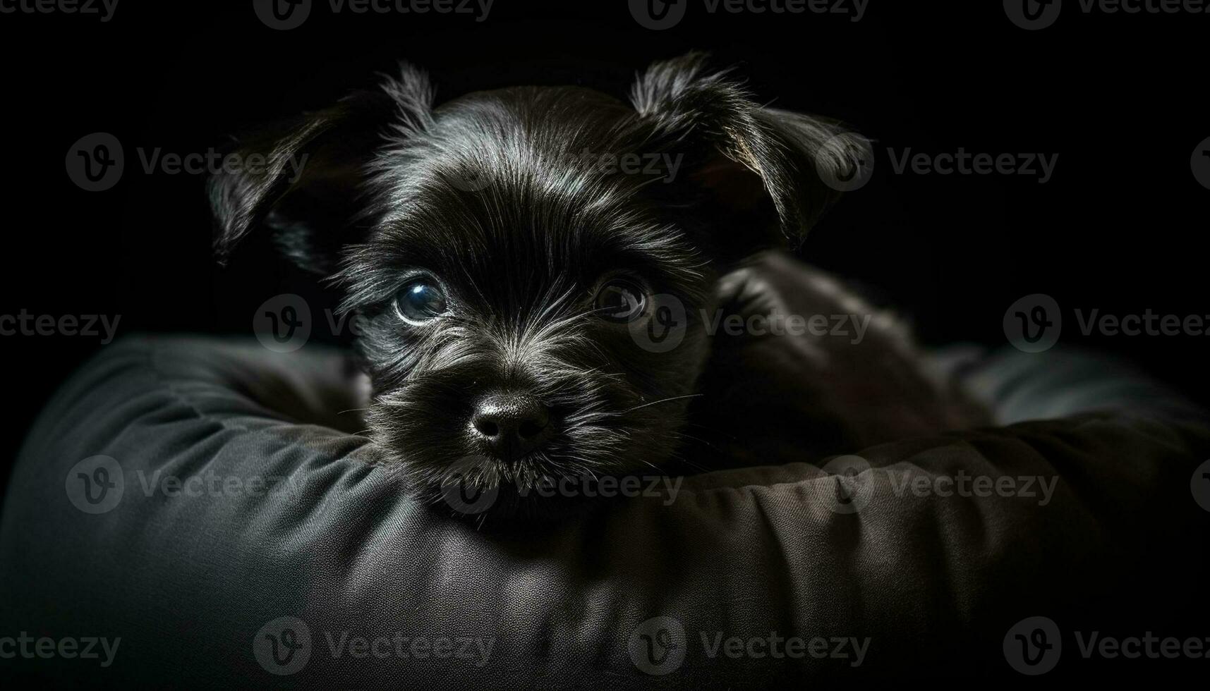 carino cucciolo, piccolo terrier, nero sfondo, guardare a telecamera generato di ai foto