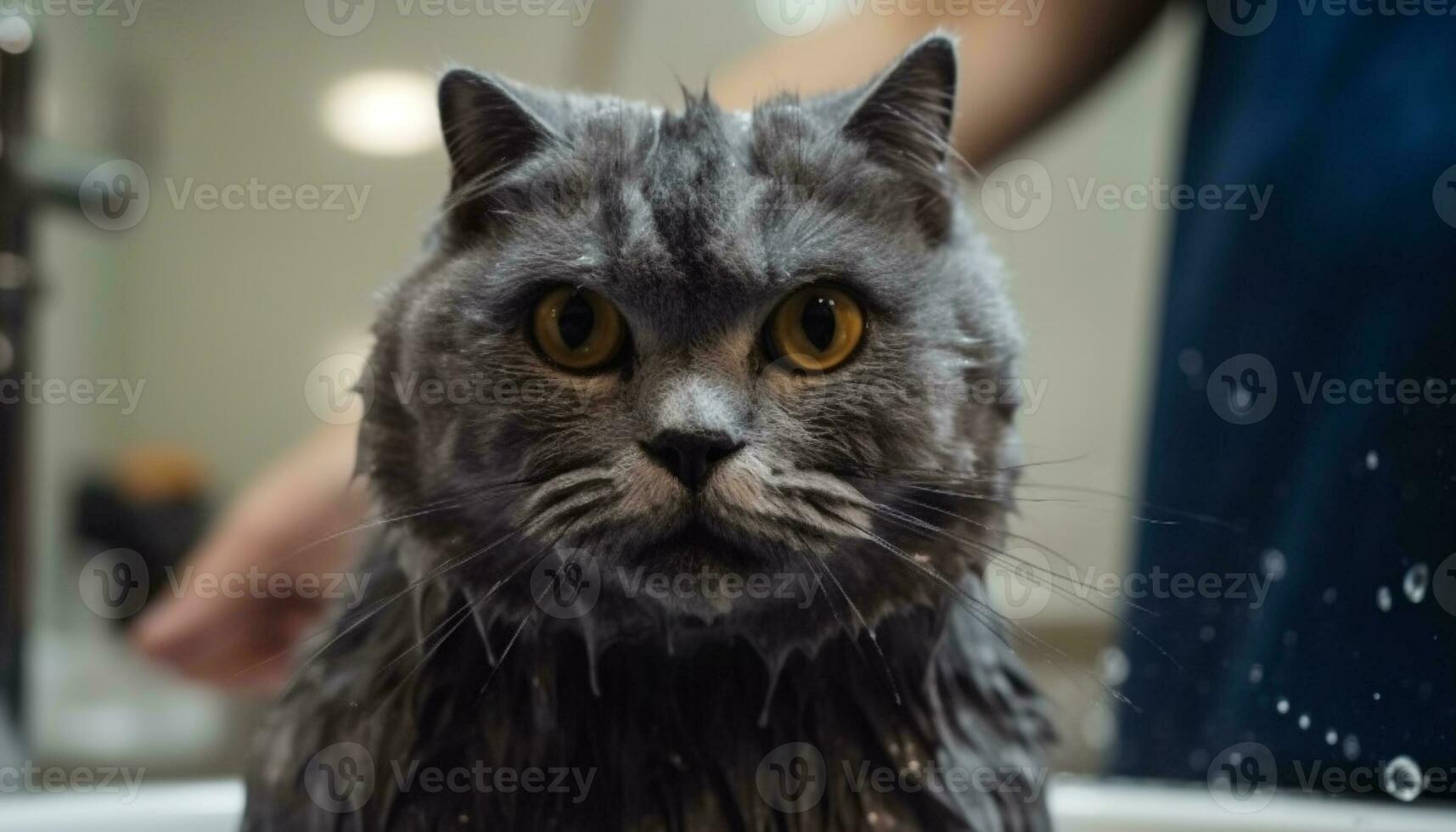 carino gattino fissando, soffice pelliccia, vicino su, giocoso, guardare a telecamera generato di ai foto