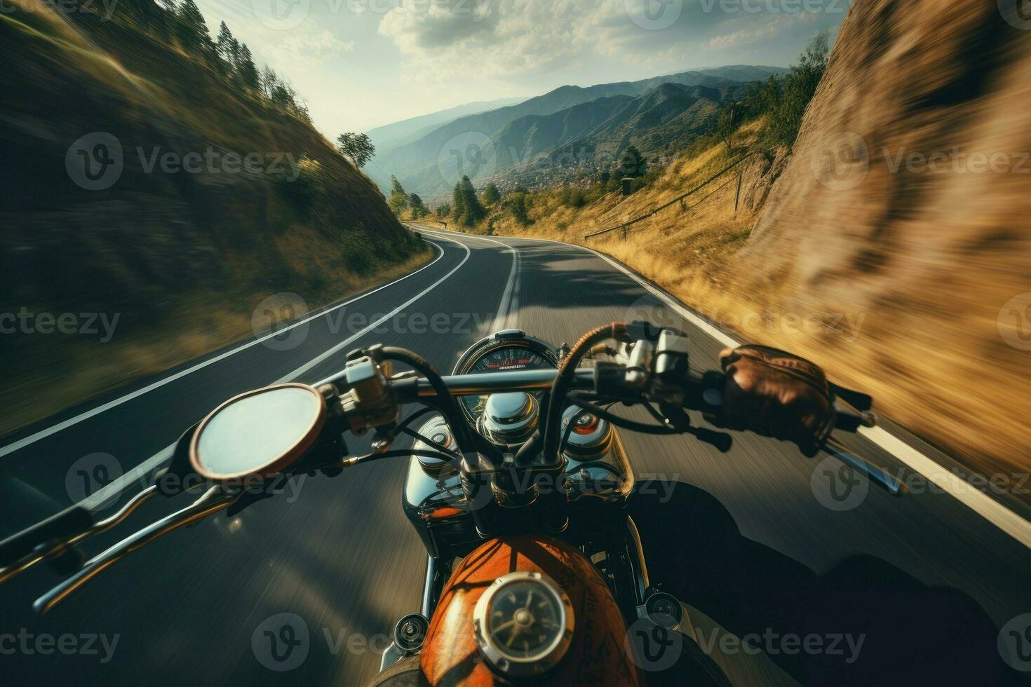 equitazione motociclo panoramico strada. creare ai foto