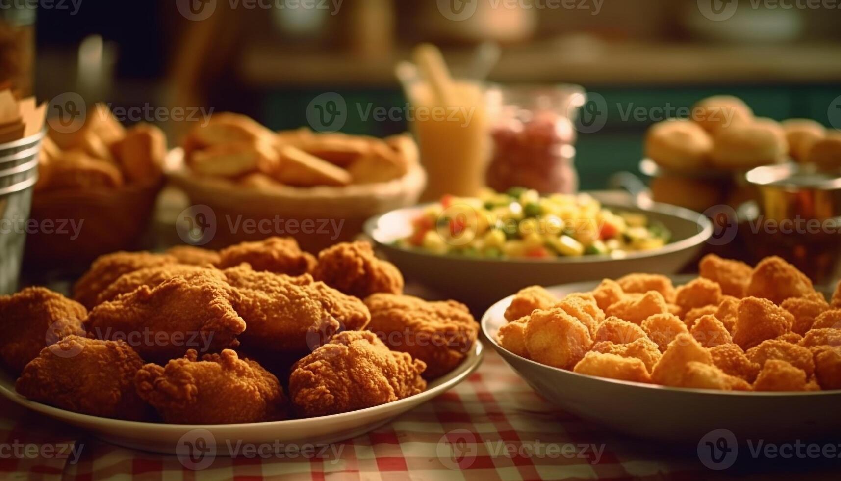 freschezza e croccantezza di fatti in casa in profondità fritte buongustaio Antipasti su tavolo generato di ai foto