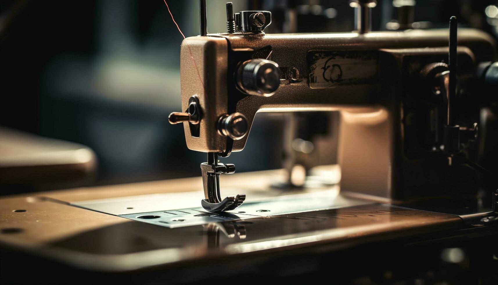cucire sarto macchinari vicino su tessile attrezzatura industria capi di abbigliamento Lavorando moda Materiale mestiere generato di ai foto