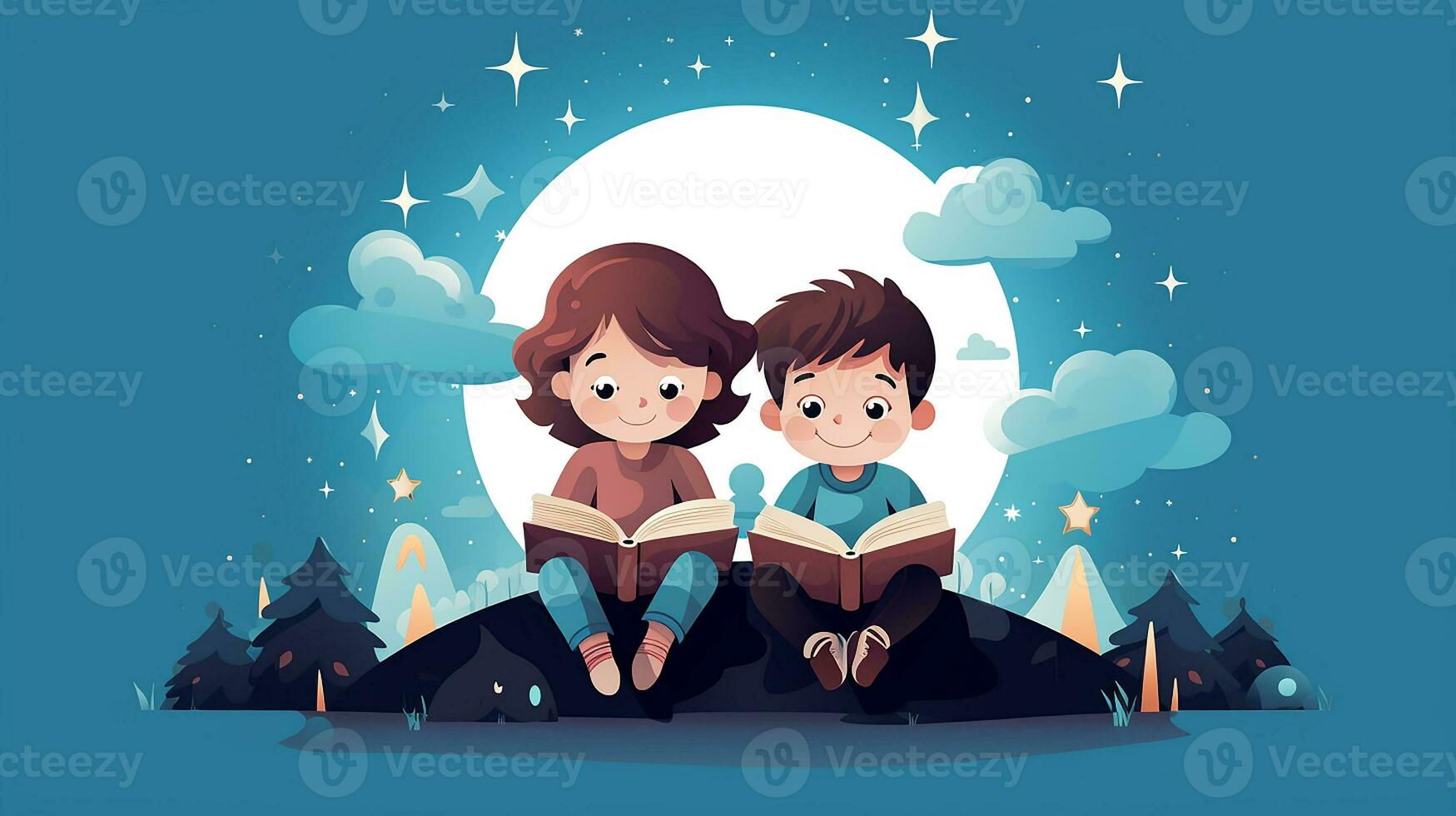 bambini lettura libri a notte. generativo ai foto