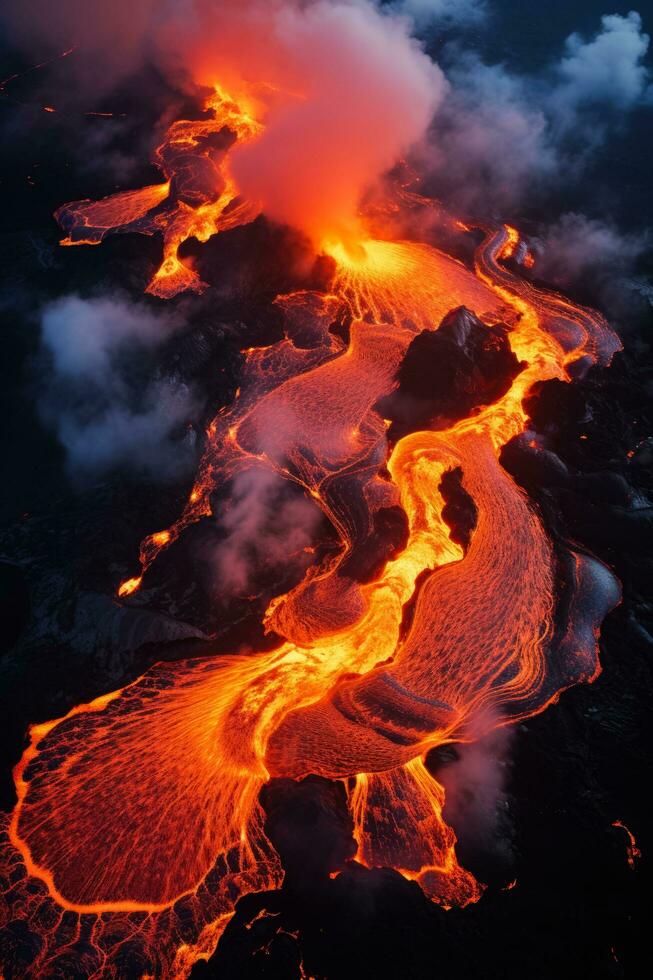aereo Visualizza di lava diffusione a partire dal vulcano foto
