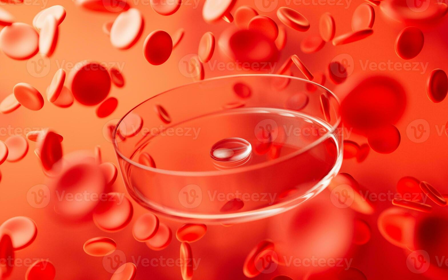 petri piatto e rosso sangue cellule, 3d resa. foto