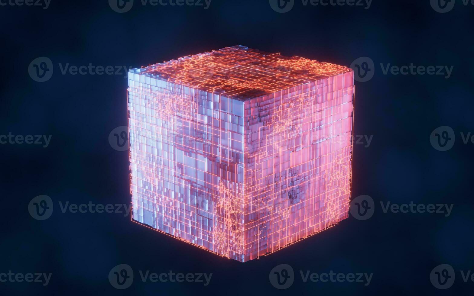 astratto tecnologia cubo costruzione, 3d resa. foto