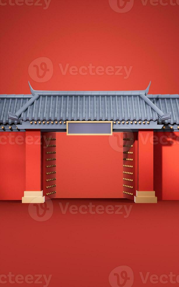 Cinese antico porta, tradizionale architettura, 3d resa. foto