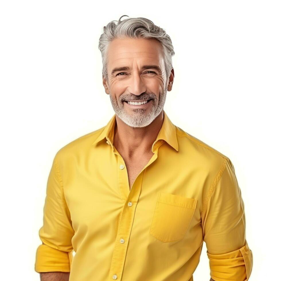 attività commerciale uomo nel giallo camicia isolato foto