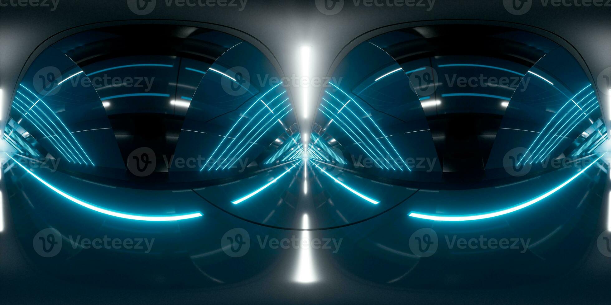 buio tunnel con raggiante leggero illuminato, 3d resa. 360 gradi senza soluzione di continuità panoramico Visualizza. foto