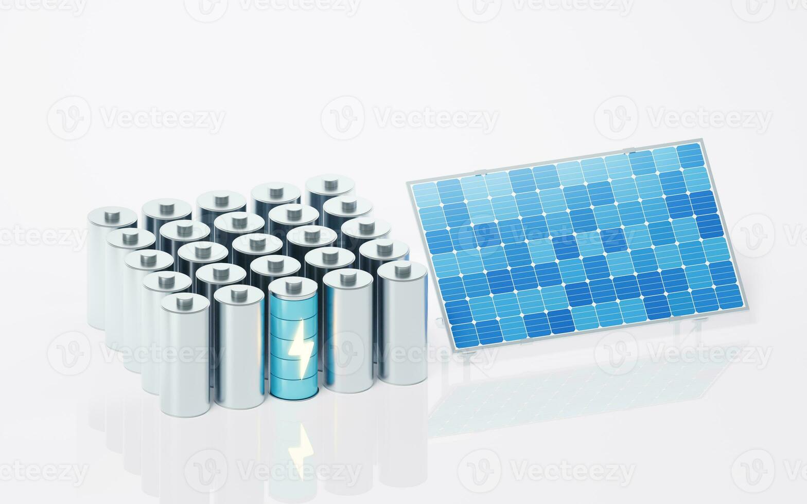 solare pannelli e batterie, 3d resa. foto