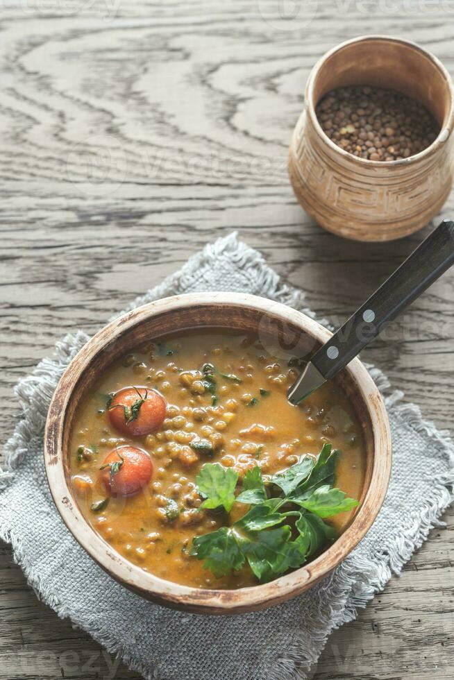 ciotola di lenticchia curry foto