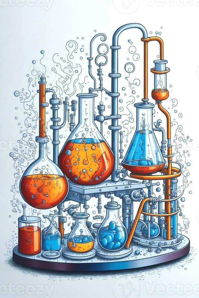 grafico di chimico laboratorio con reagenti, foto