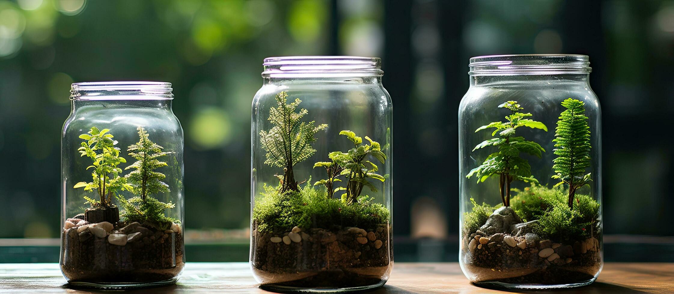 terrario barattoli con miniatura foresta ecosistemi promozione terra conservazione Bonsai e terrario imposta foto