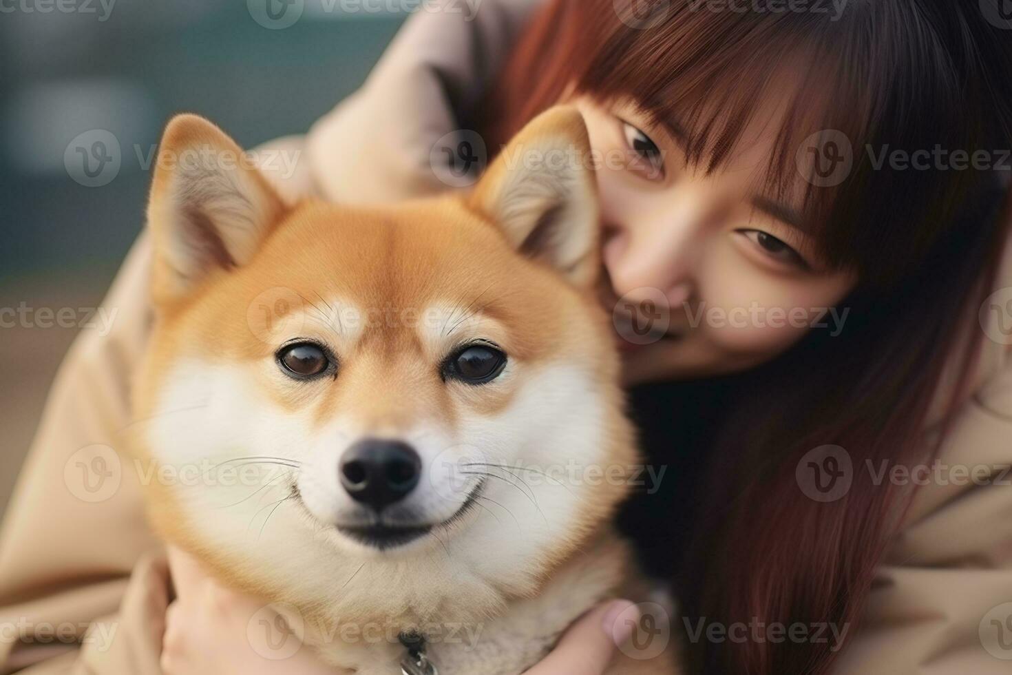 ritratto di persone abbracciare shiba inu cane animale domestico concetto foto