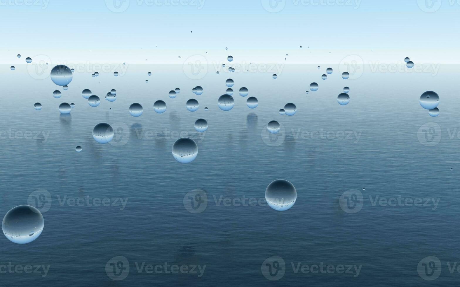 acqua sfera al di sopra di il calma oceano, fantastico scena, 3d resa. foto