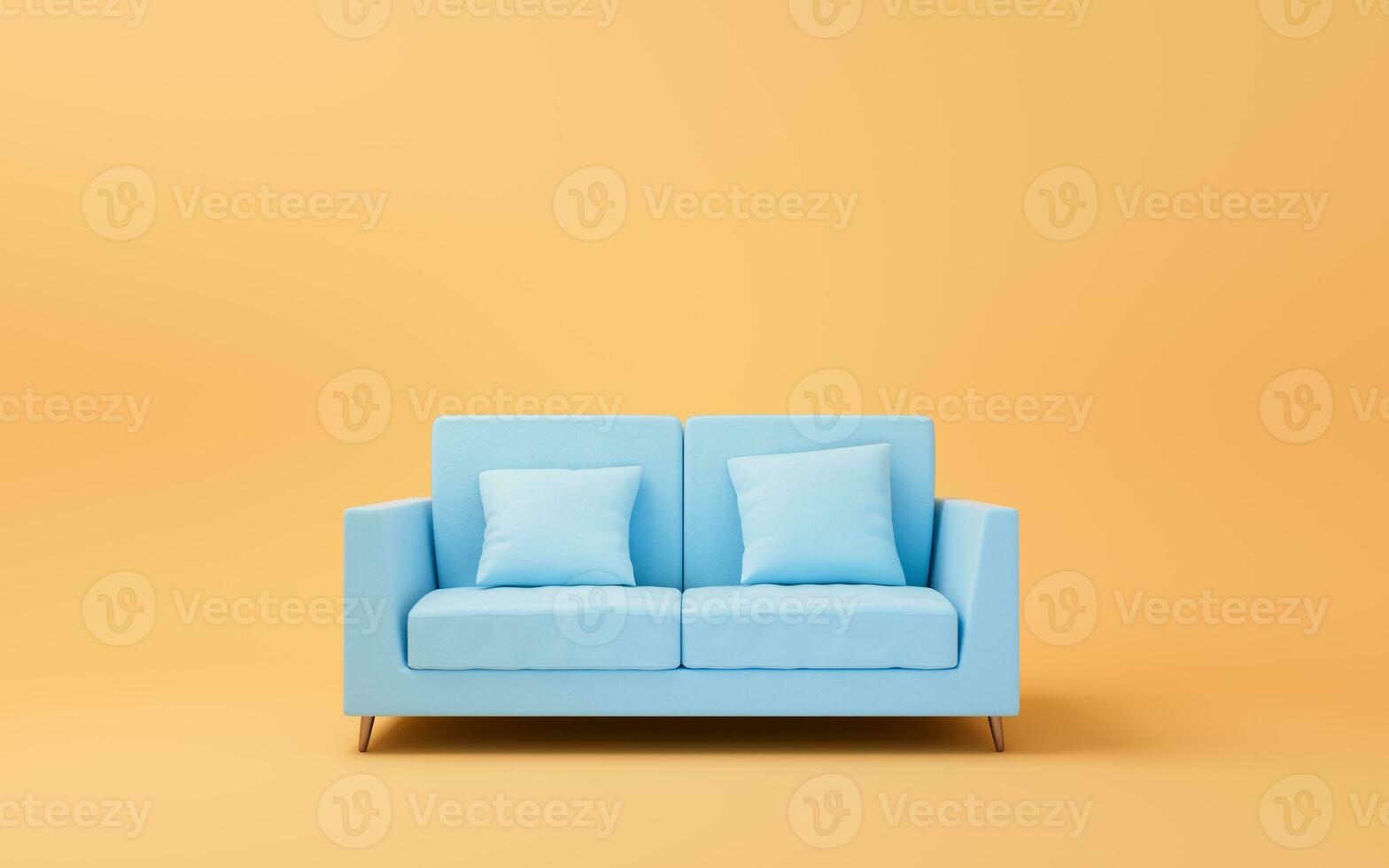 divano con giallo sfondo, 3d resa. foto