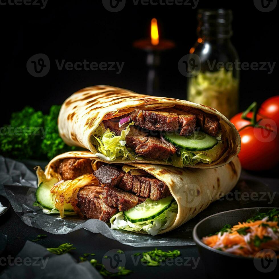 realistico foto di doner kebab. avvicinamento cibo fotografia. ai generato