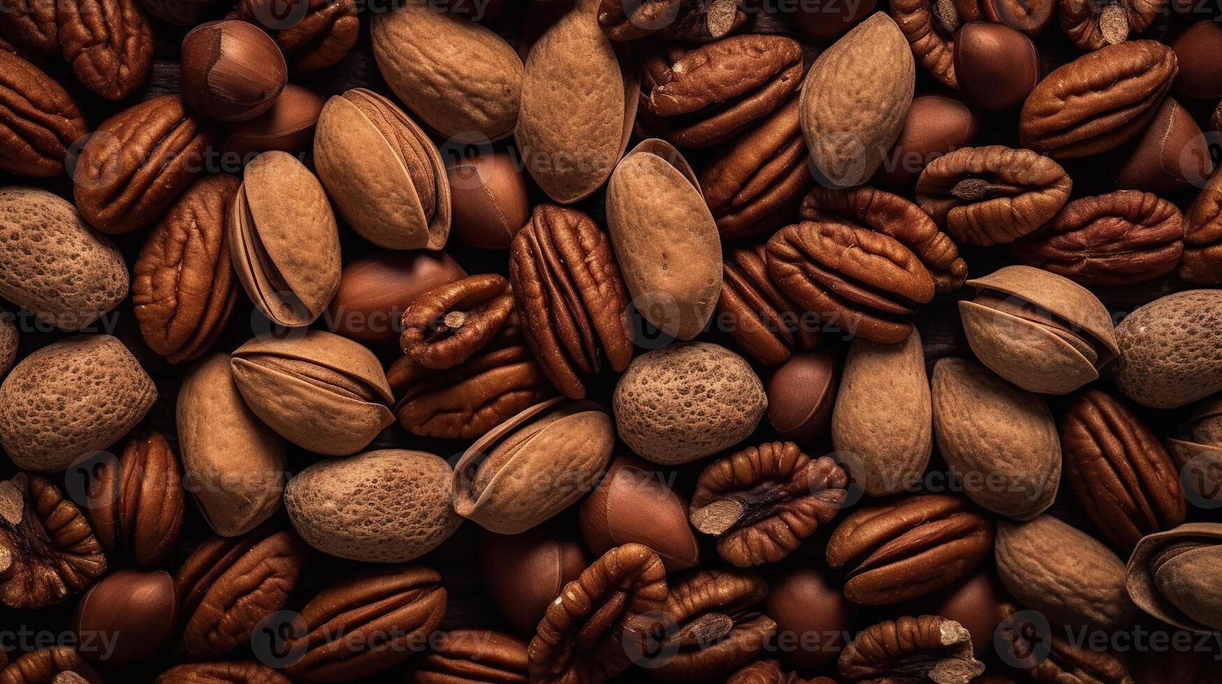 realistico foto di un' mazzo di Noci Pecan. superiore Visualizza noccioline scenario. ai generato