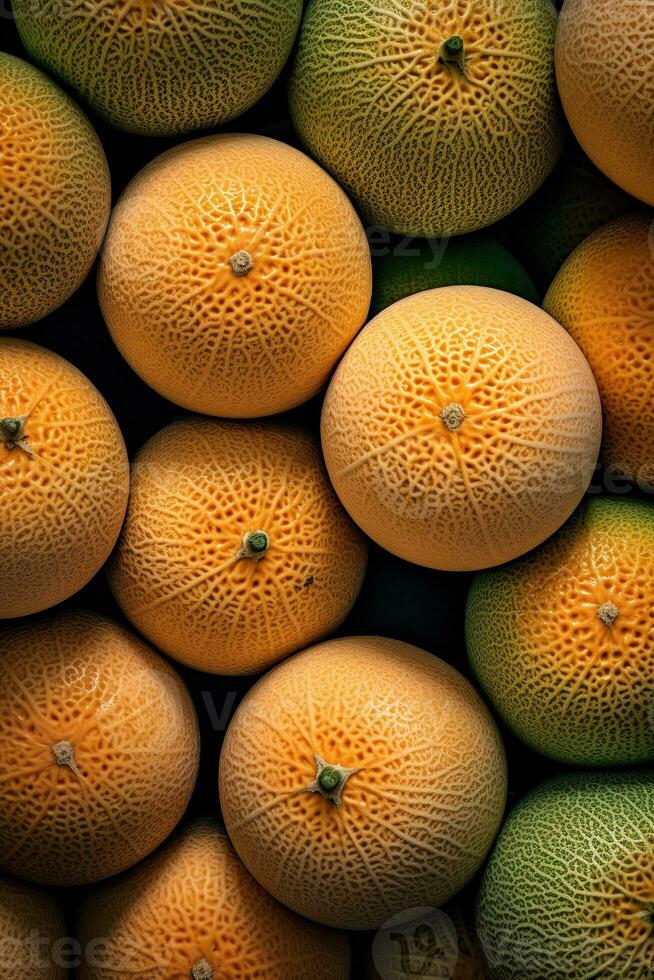 realistico foto di un' mazzo di Cantalupo. superiore Visualizza frutta scenario. ai generato