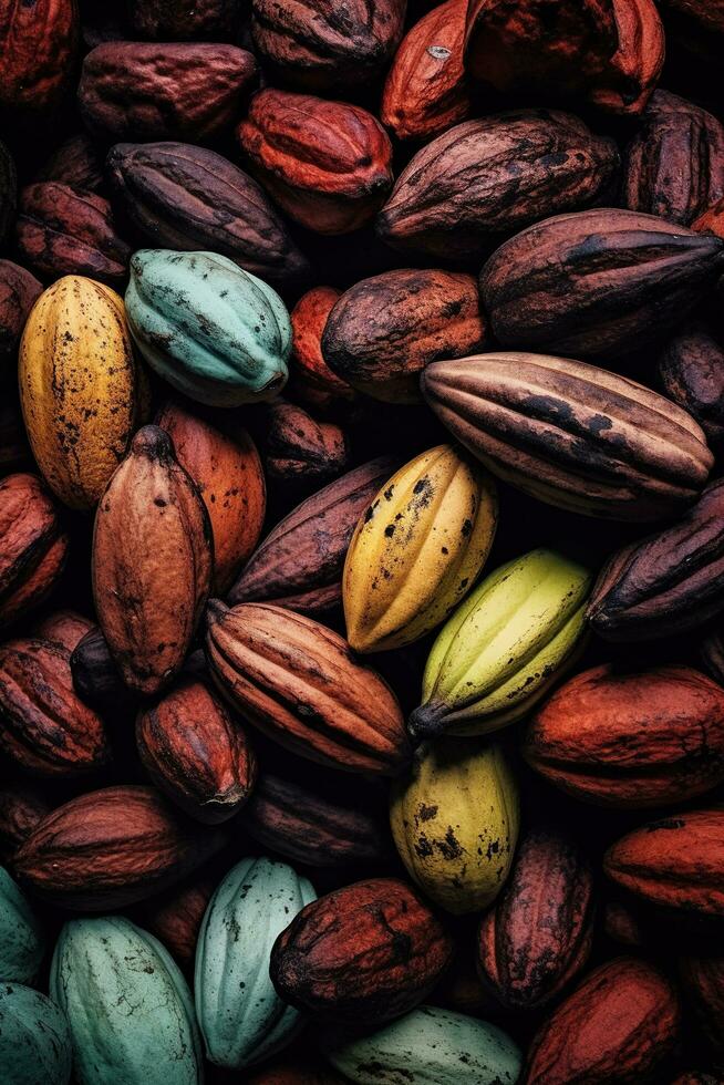 realistico foto di un' mazzo di cacao. superiore Visualizza frutta scenario. ai generato