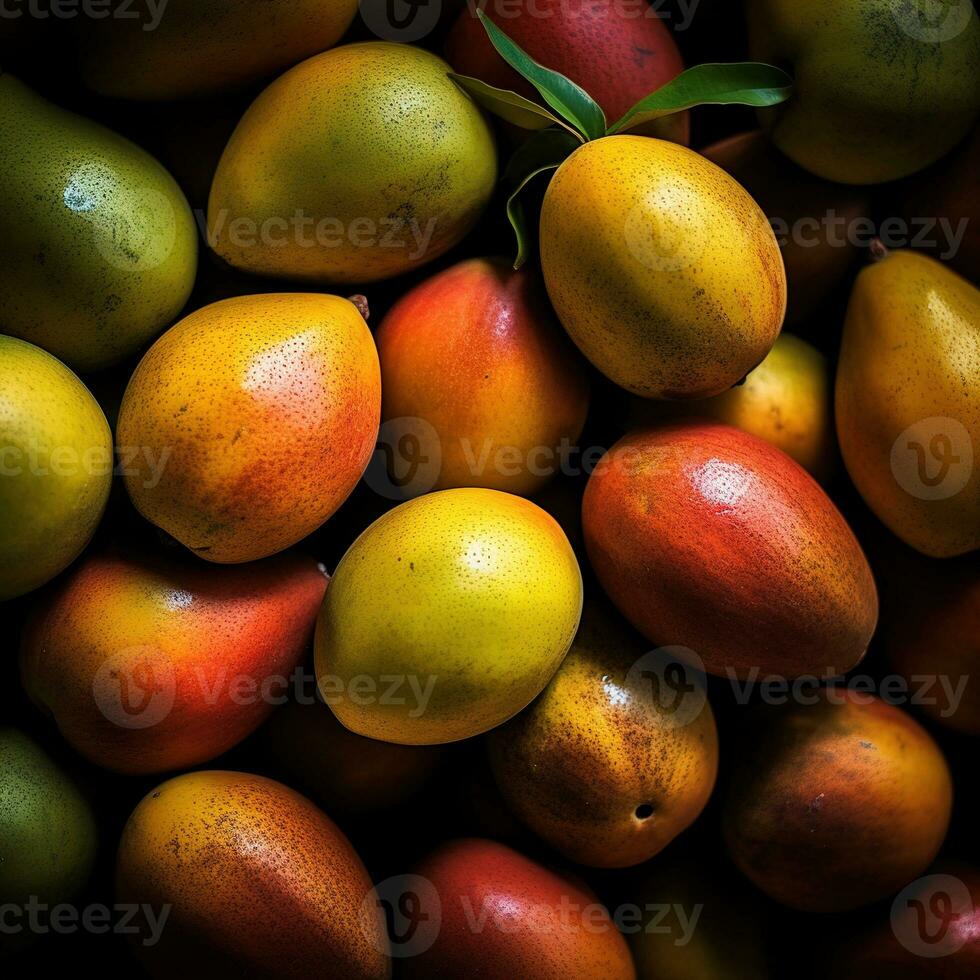 realistico foto di un' mazzo di mango. superiore Visualizza frutta scenario. ai generato