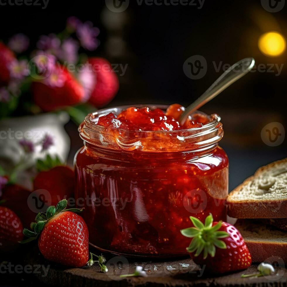 realistico foto di fragola marmellata. avvicinamento cibo fotografia. ai generato