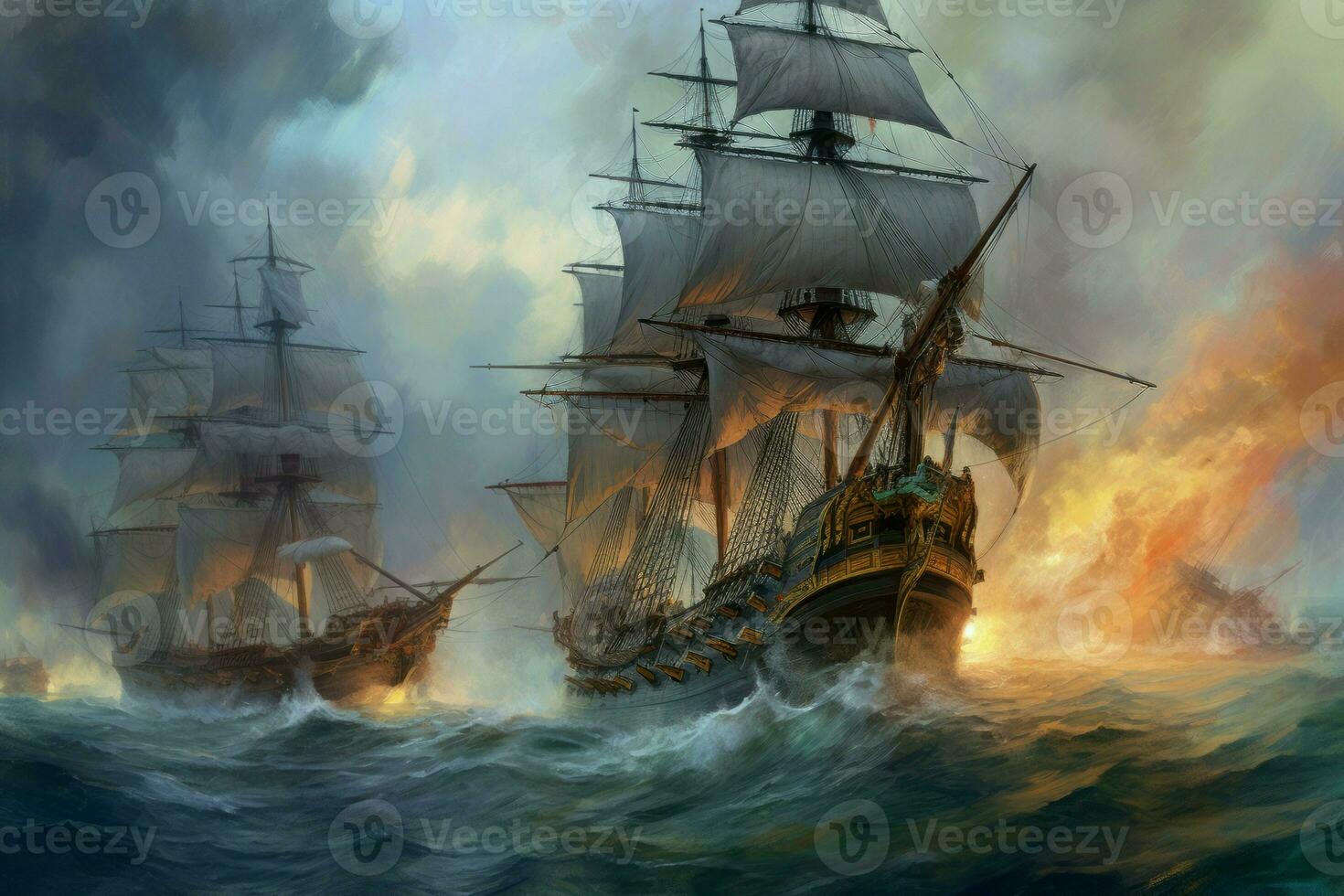 pirata navi mare battaglia. creare ai foto