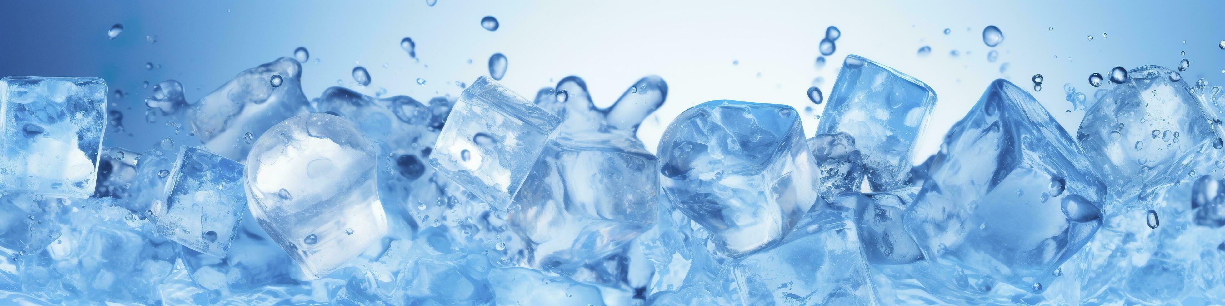 pezzi di ghiaccio e acqua su blu sfondo. generativo ai foto