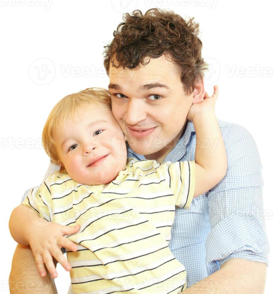 contento giovane padre con il suo figlio. foto