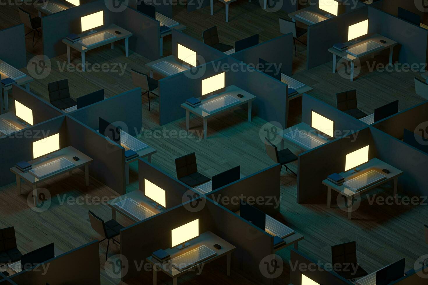 ufficio modello e di legno pavimento con buio sfondo, 3d resa. foto