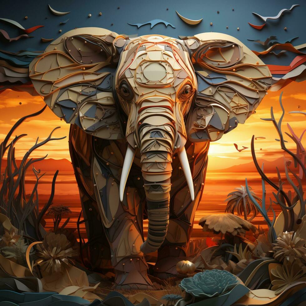 elefante 3d rendere design piegare arte foto