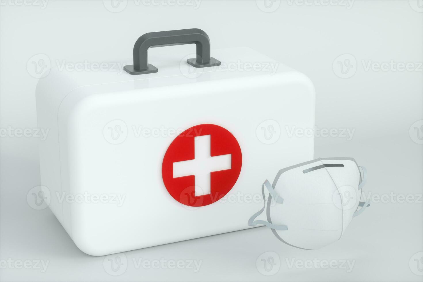 medico kit e emergenza medico attrezzatura con bianca sfondo, 3d resa. foto