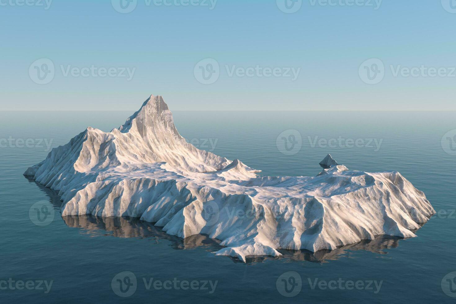 un isola di neve montagna su il mare, 3d resa. foto