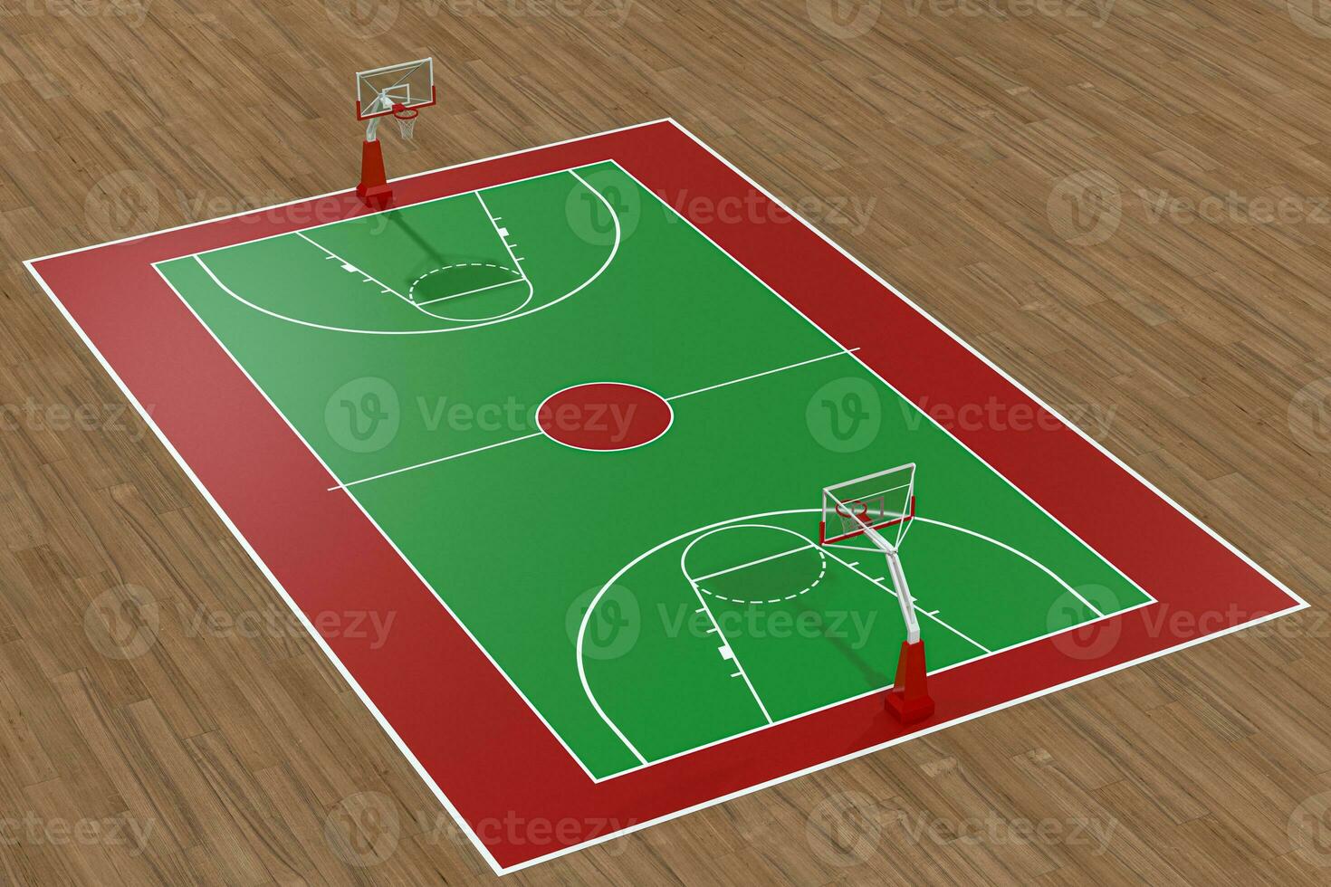 pallacanestro Tribunale con di legno pavimento, 3d resa. foto