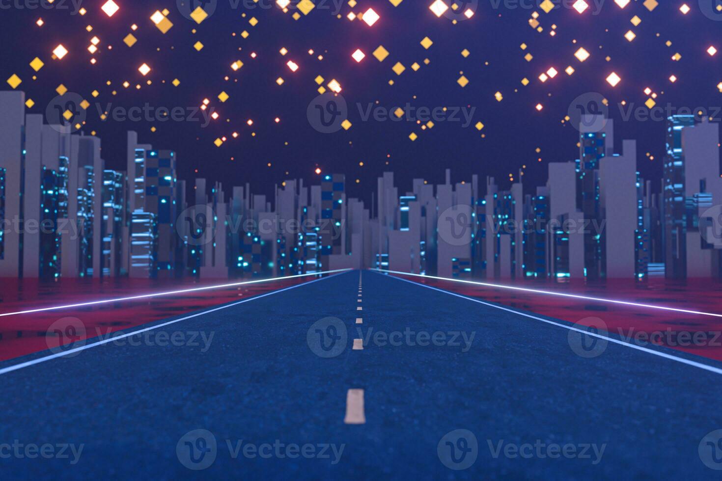 urbano strada e stellato cielo, astratto concezione,3d resa. foto