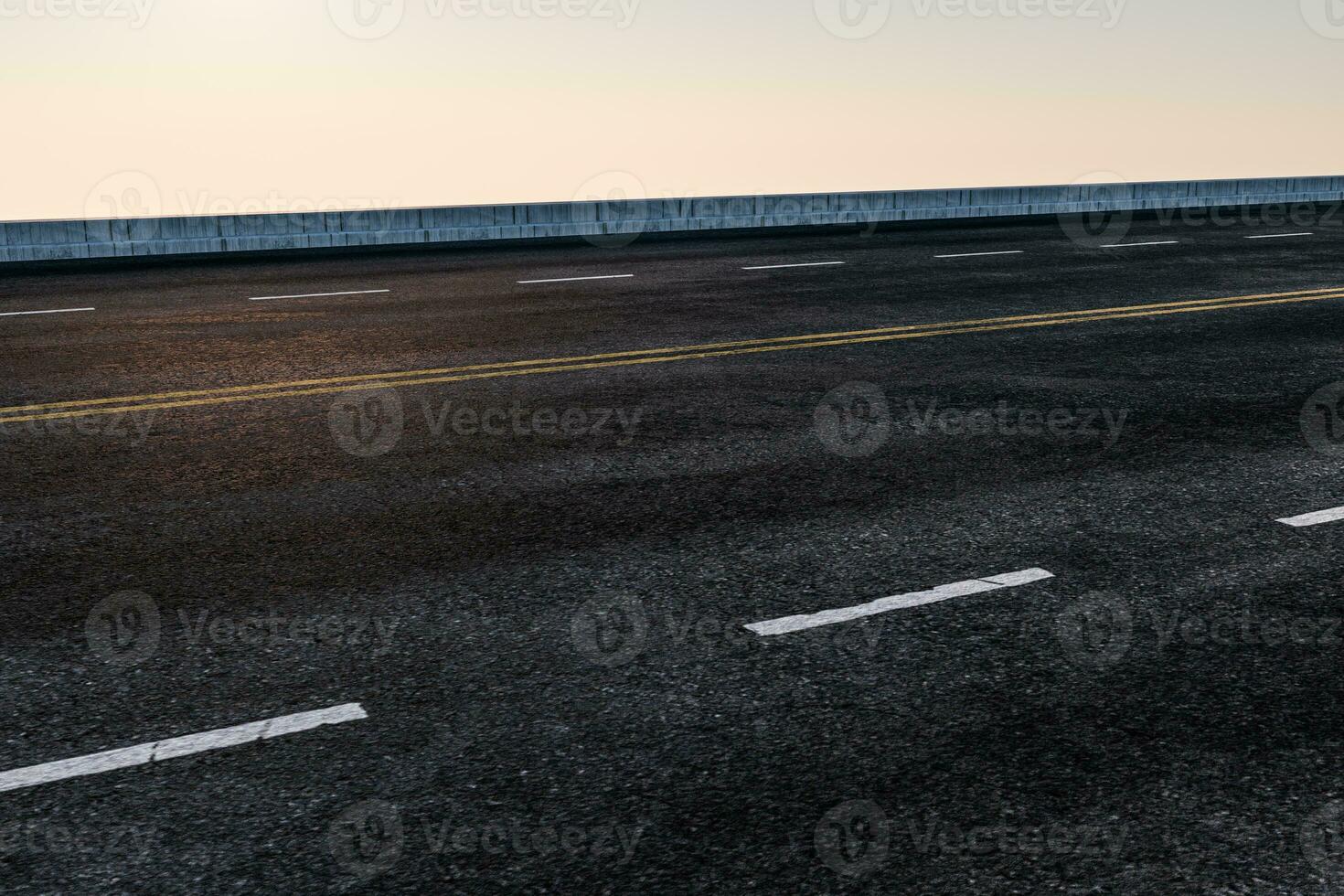 il vuoto asfalto strada e luce del giorno cielo e luce del sole. foto