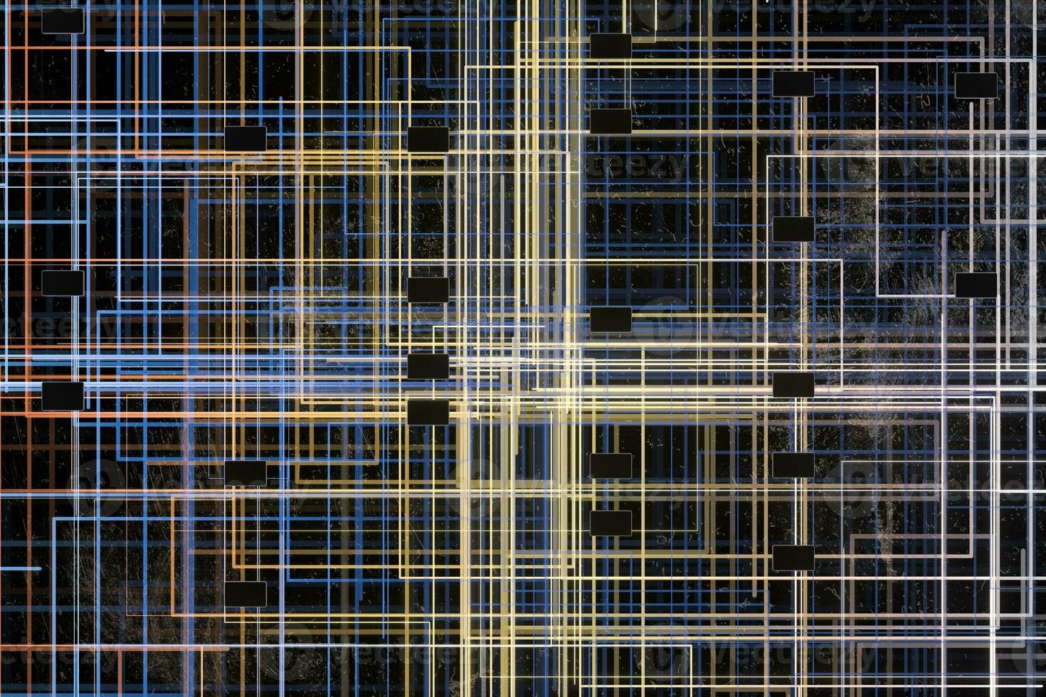 d'oro informatica spazio con attraversato raggiante linee, 3d resa. foto