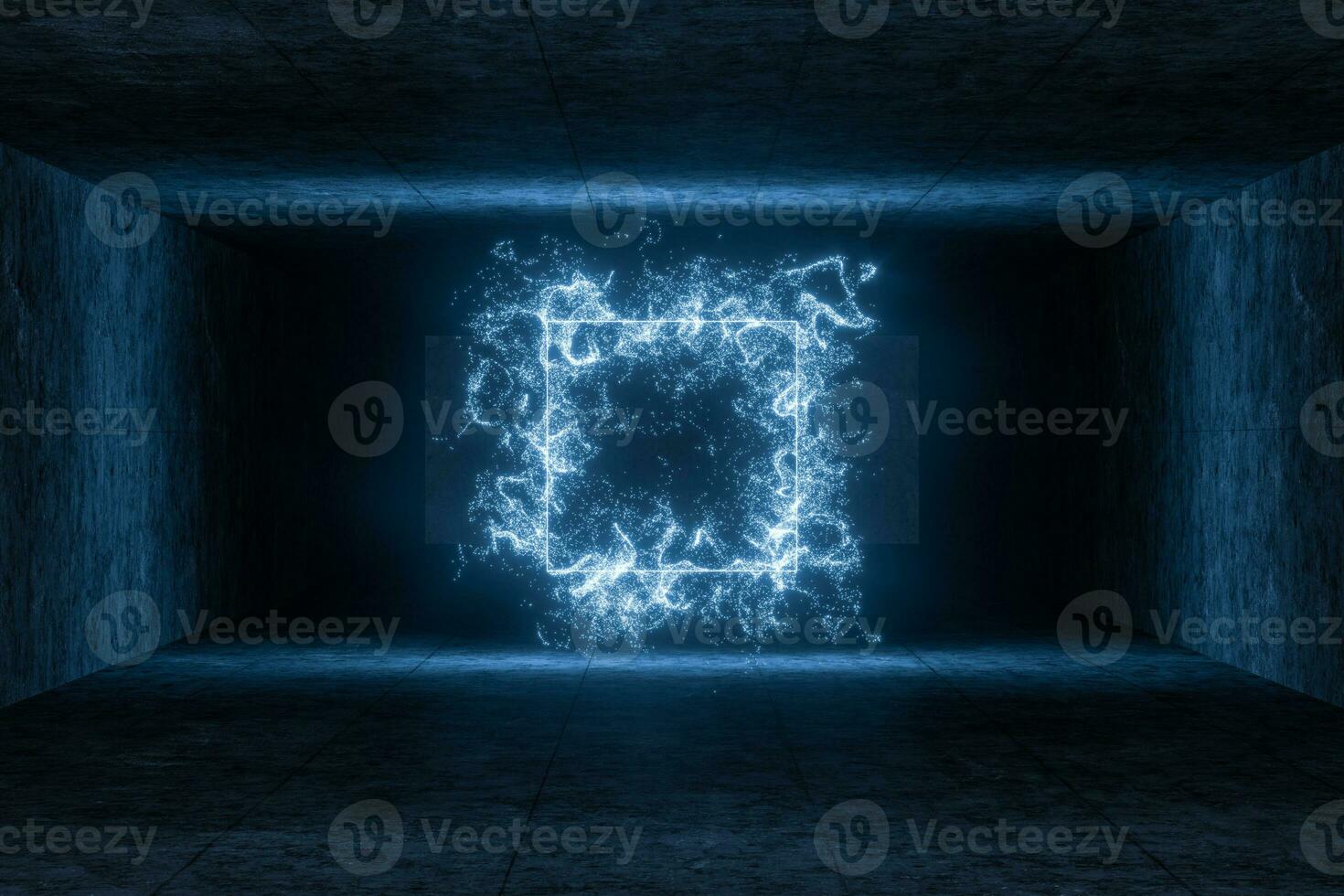 il particelle con geometrico forma nel un' buio camera, 3d resa. foto