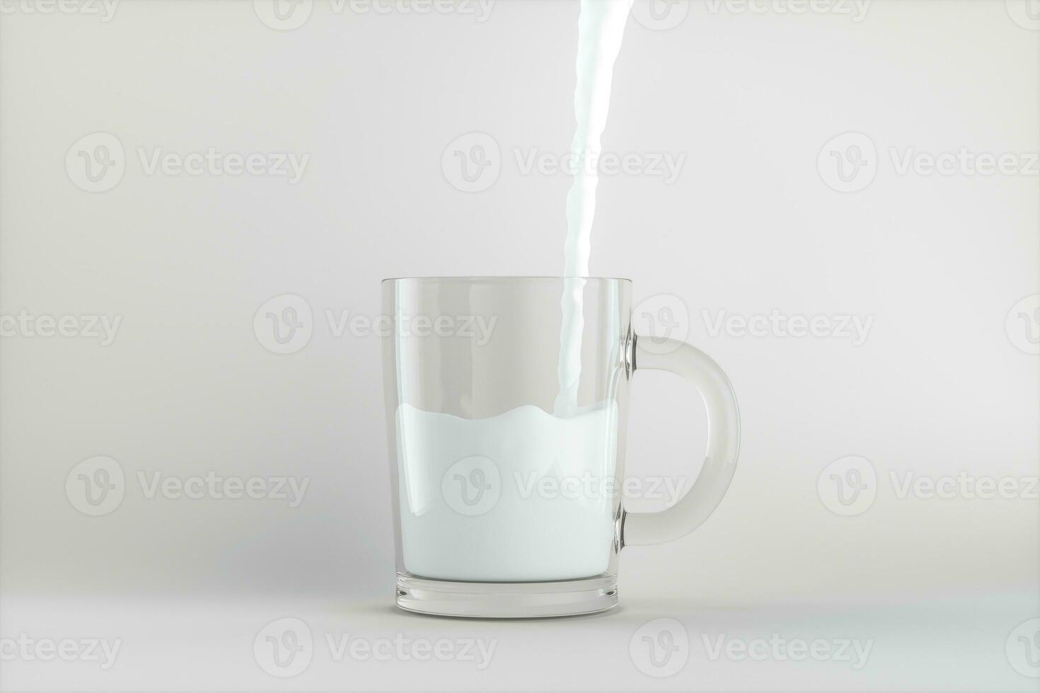 scrosciante il latte in il bicchiere, bianca sfondo, 3d resa. foto