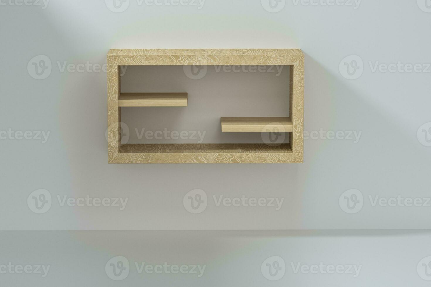 vuoto di legno cubo mensola nel il vuoto camera, 3d resa. foto