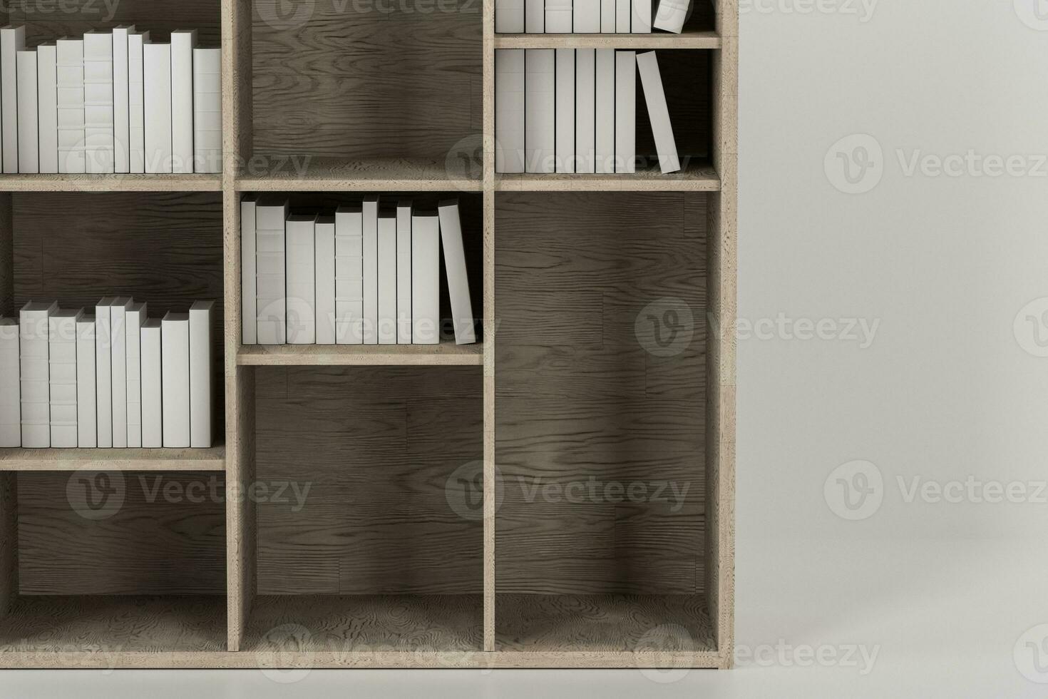 scaffale con libri dentro nel il vuoto nuovo Casa, 3d resa. foto