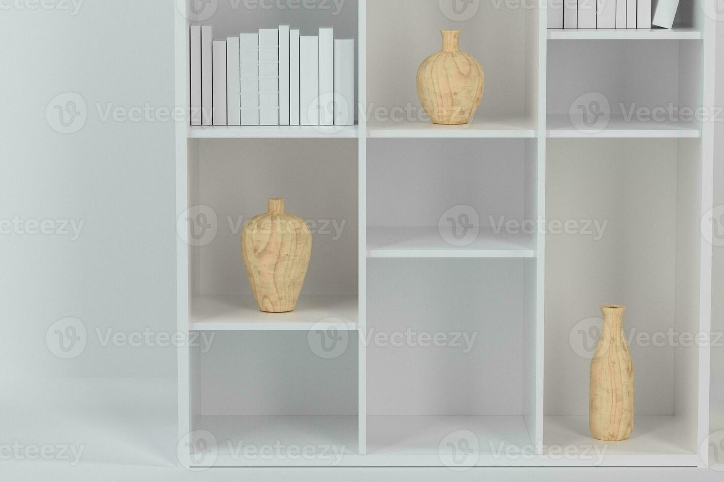 Consiglio dei ministri con libri e vasi dentro nel il vuoto nuovo Casa, 3d resa. foto