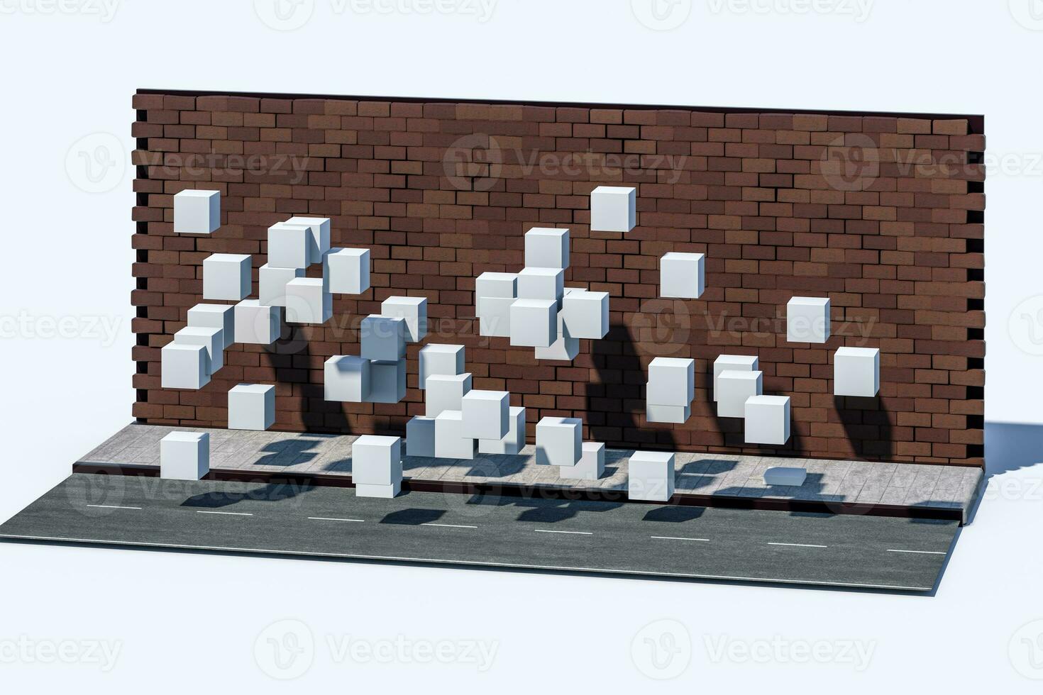il mattone parete e intonazione strada, 3d resa. foto