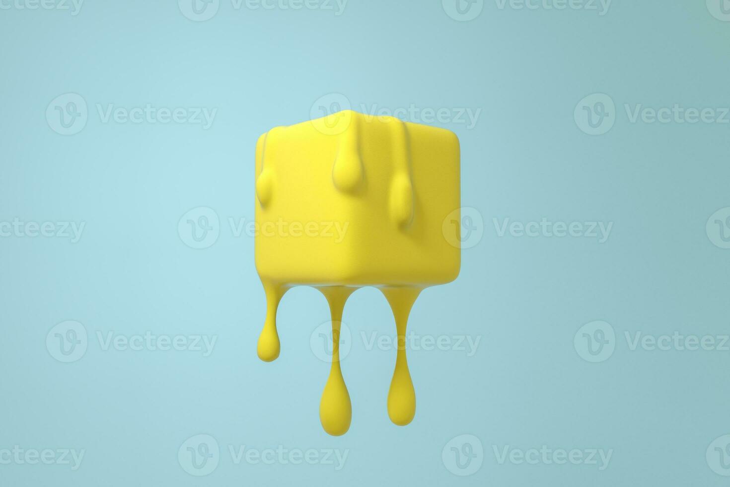 giallo fusione cubo con liquido far cadere particolari, 3d interpretazione foto