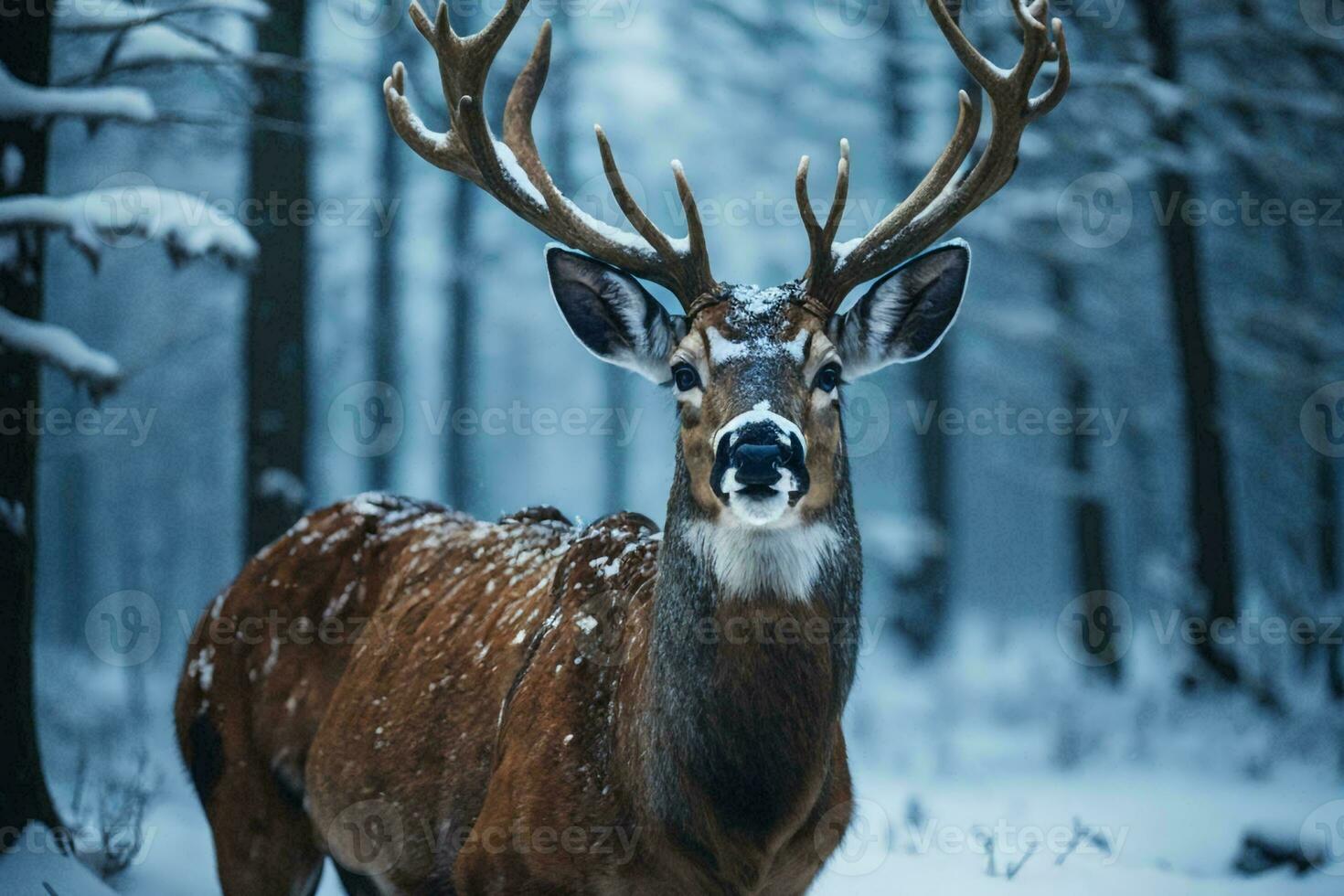 un' carino cervo sta con grazia e sembra direttamente a il telecamera foto