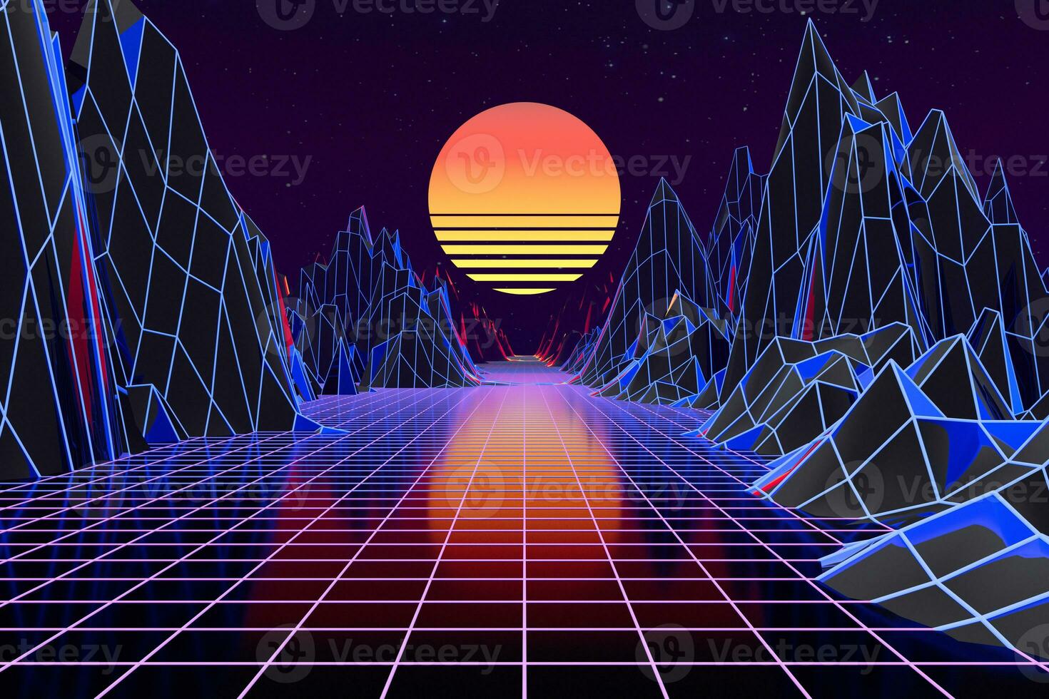 3d sfondo illustrazione ispirato di anni 80 scena synthwave e retroonda. foto