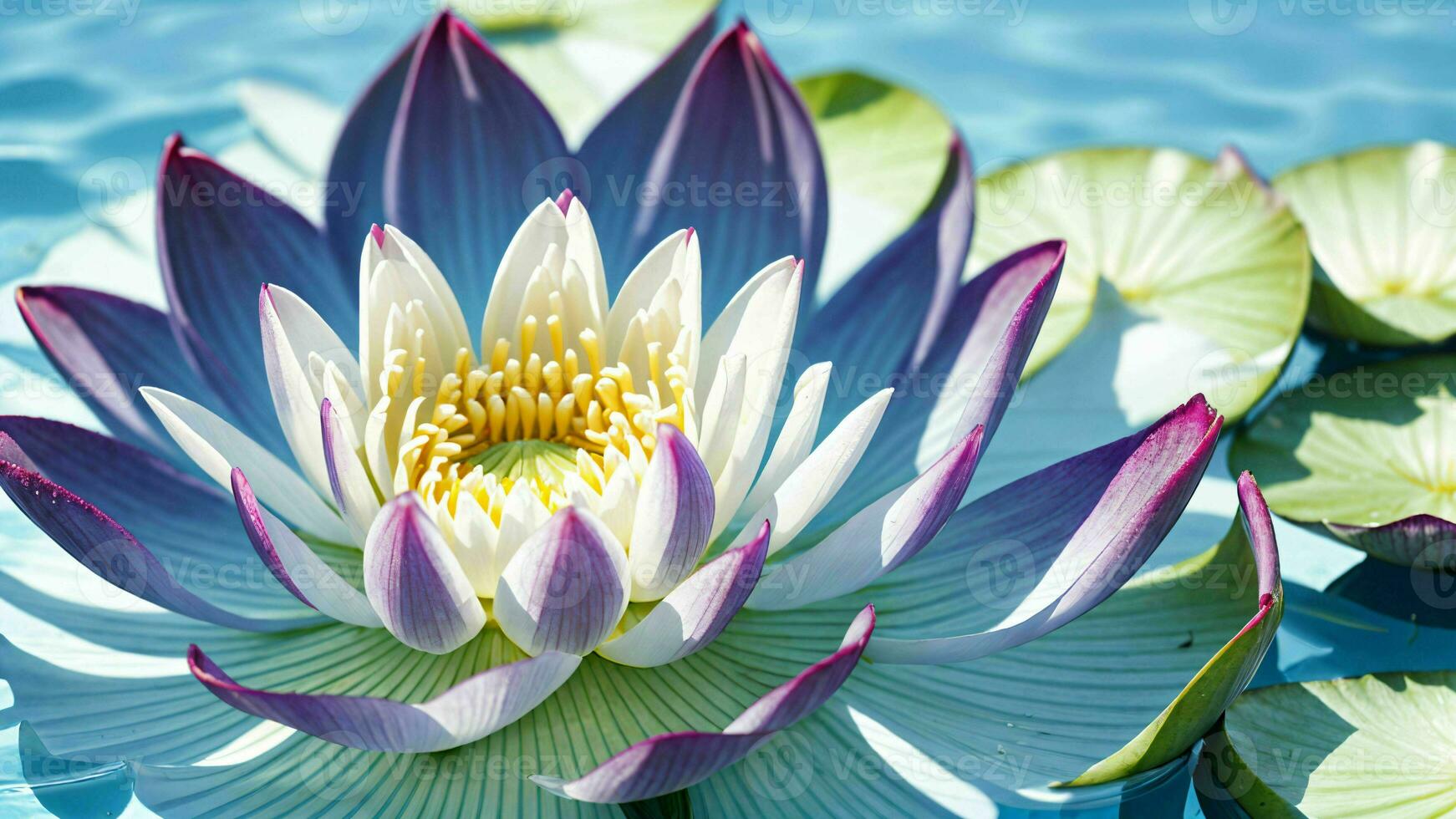 avvicinamento di un' bellissimo Ninfea fiore nel il bluastra acque ai generato foto