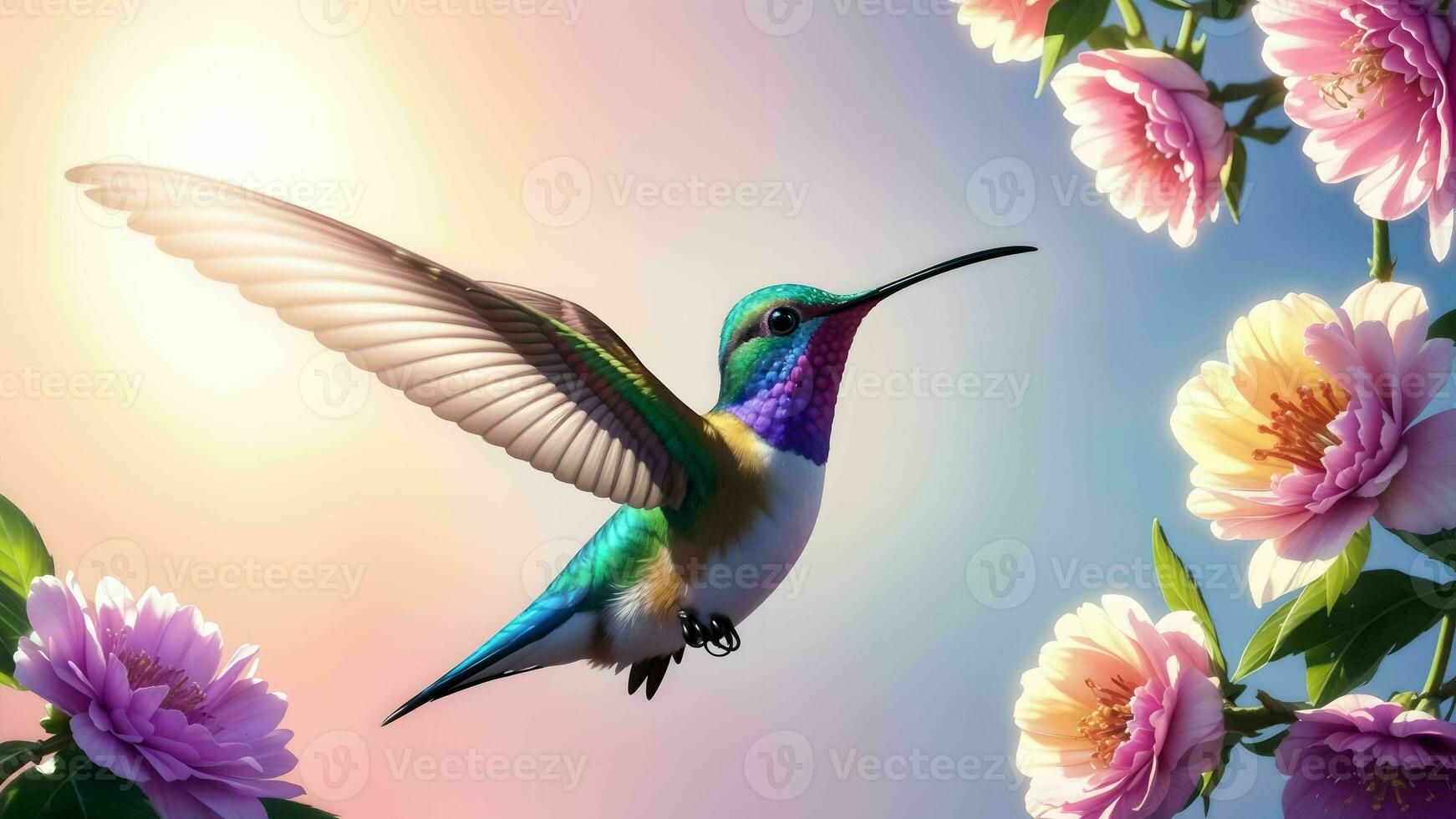 il incantevole momenti di colibrì In cerca di fiore nettare ai generato foto