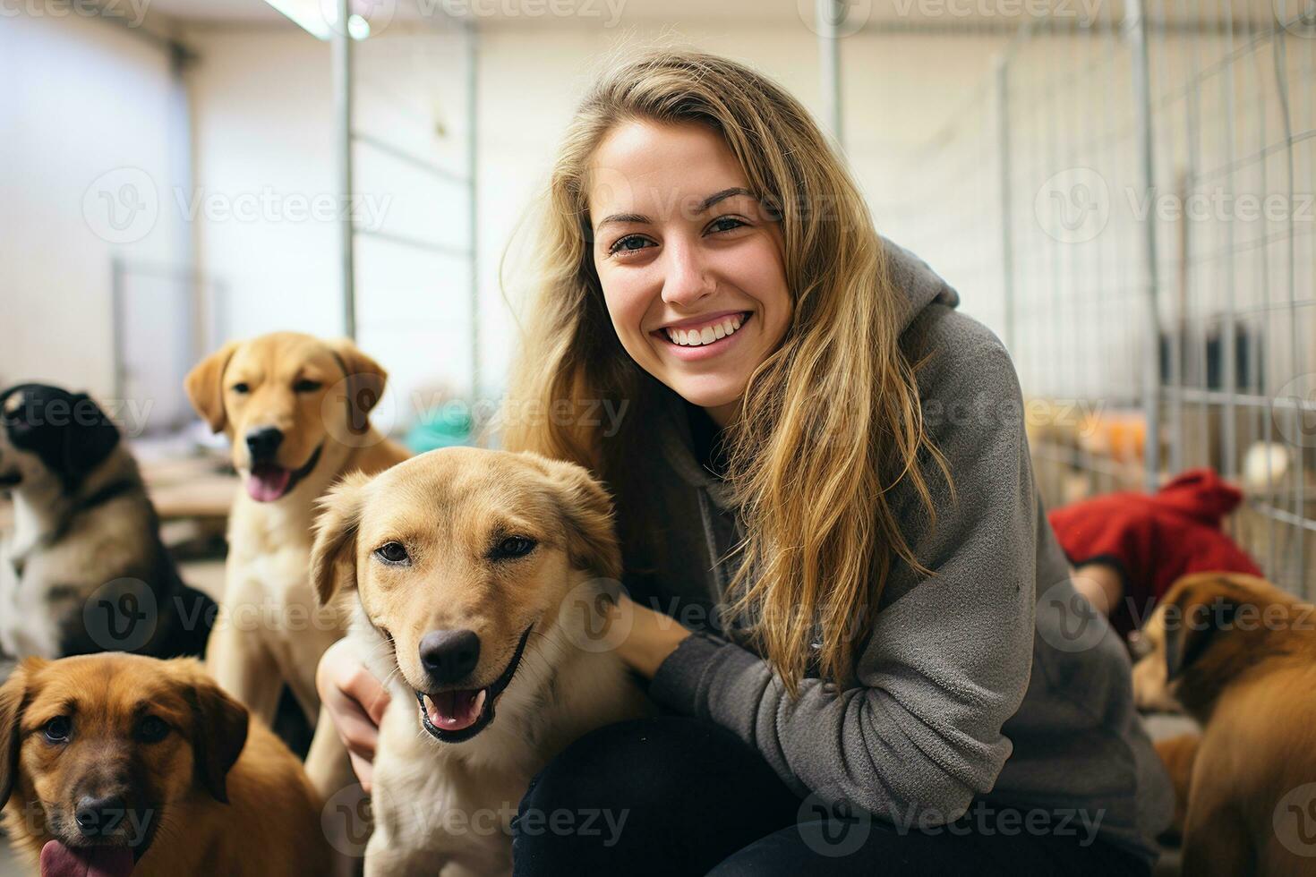 il volontariato a un animale riparo, esprimendo amore e dedizione mentre cura per animale domestico ai generativo foto