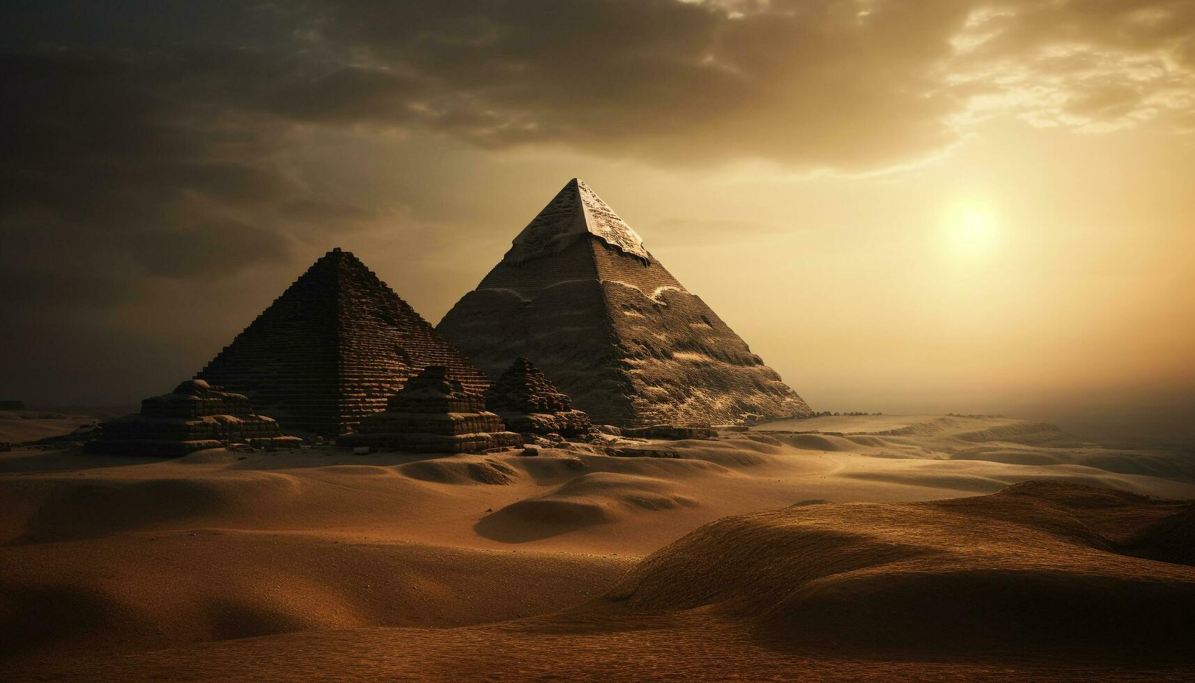 maestoso piramide, antico rovina, tramonto, Egitto cultura, paesaggio, e storia generato di ai foto